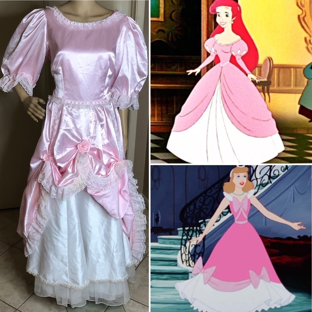 Vintage Ballgown Dress Cosplay Costume Pink Ariel